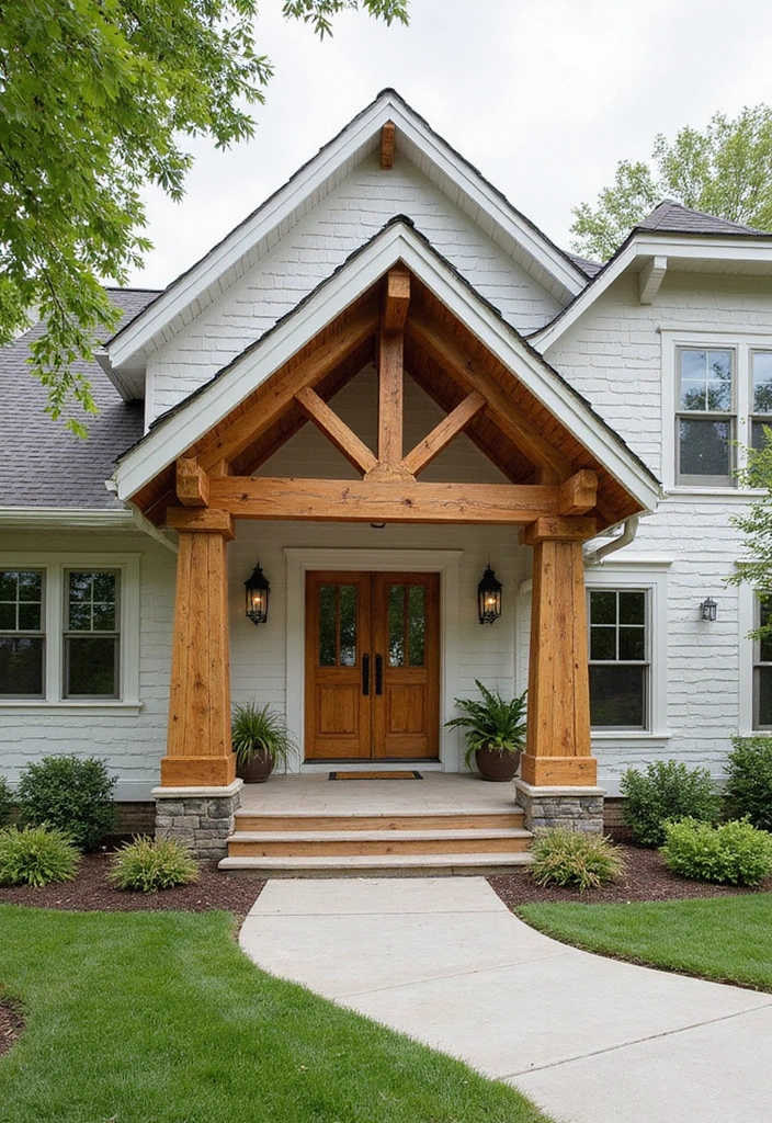 20 Modern Farmhouse Exteriors That Redefine Elegance! - 10. Rustic Wooden Beams
