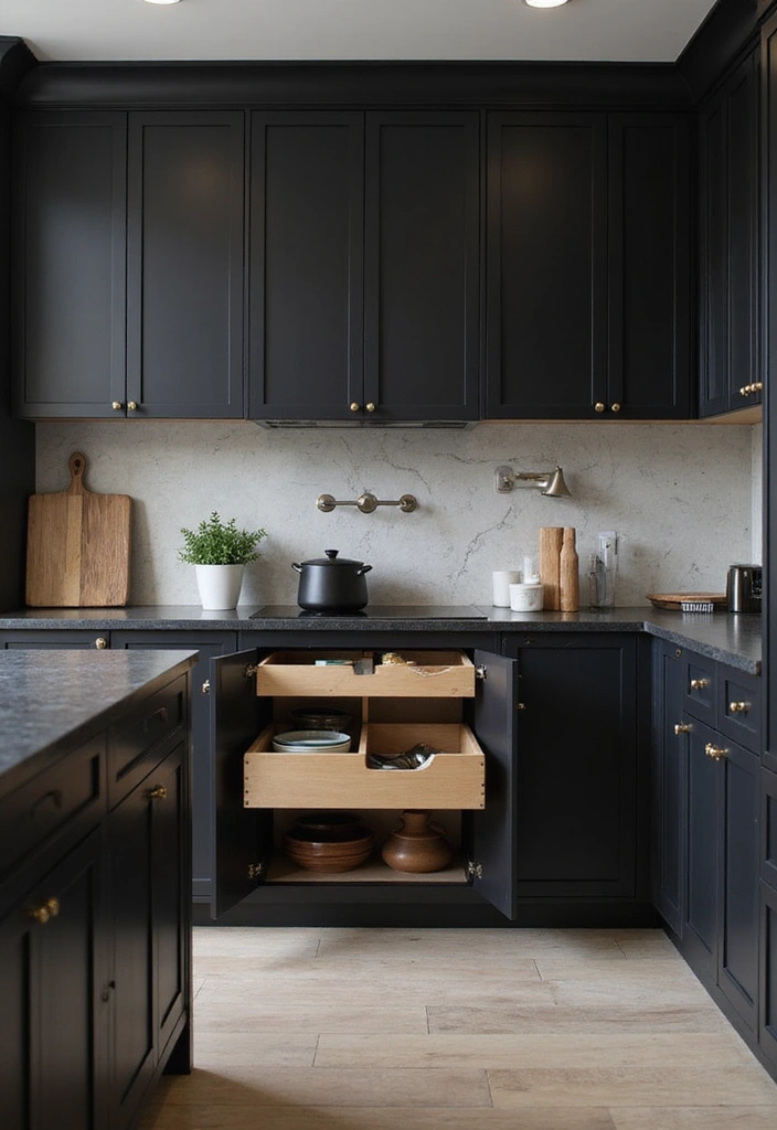 20 Bold and Beautiful Black Kitchen Ideas You Won't Believe Exist! - 14. Smart Storage Solutions