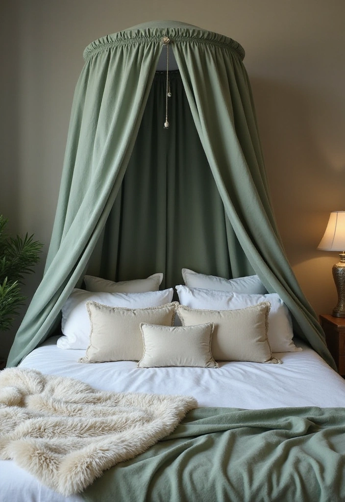 20 Sage Green Bedroom Ideas That’ll Transform Your Space Into a Dream Oasis! - 11. Sage Green Bed Canopy