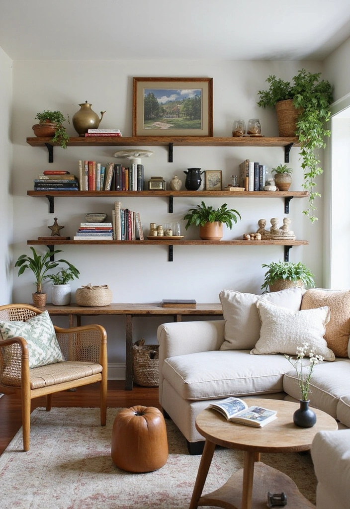 22 Inspiring Farmhouse Living Room Styles You’ll Want to Copy Now! - 6. Open Shelving Decor
