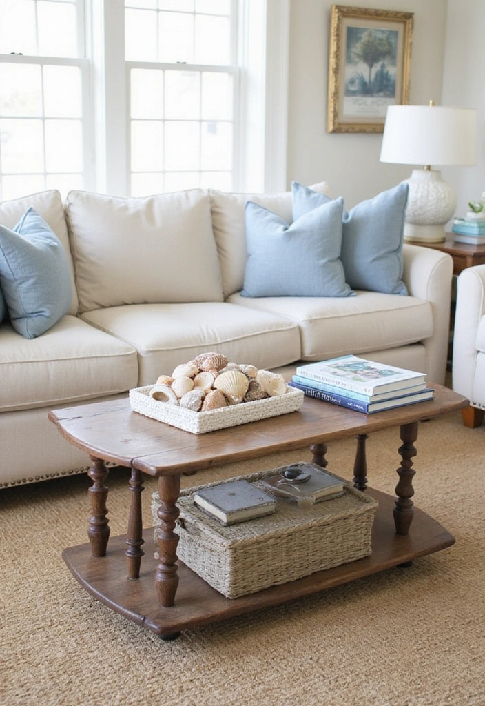 25 Decor Inspirations for a Stylish Coastal Farmhouse Living Room (You’ll Love #4!) - 13. Farmhouse Coffee Table