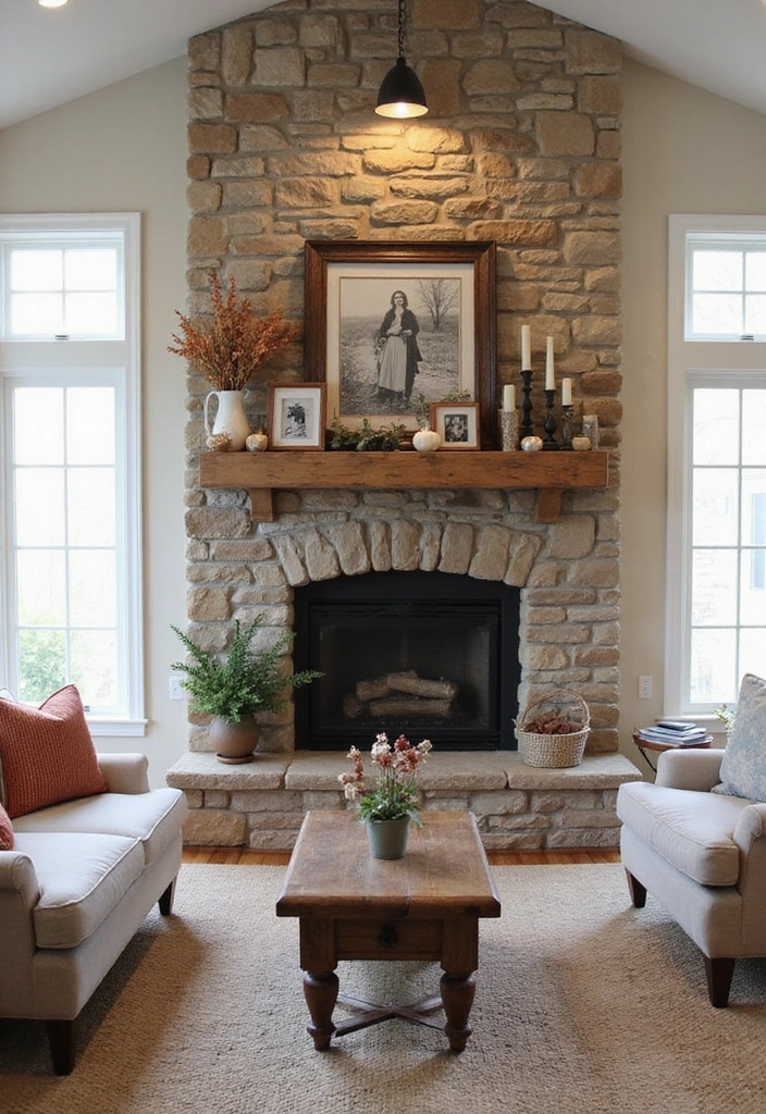 22 Inspiring Farmhouse Living Room Styles You’ll Want to Copy Now! - 8. Rustic Stone Fireplaces