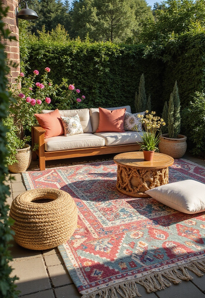 20 Bohemian Decor Ideas for Your Garden That Embrace the Free-Spirit in You! - 3. Bohemian-Style Outdoor Rugs