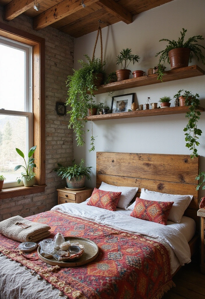 26 Boho Style Bedroom Inspirations That Will Spark Your Creativity! - 26. Rustic Wood Accents