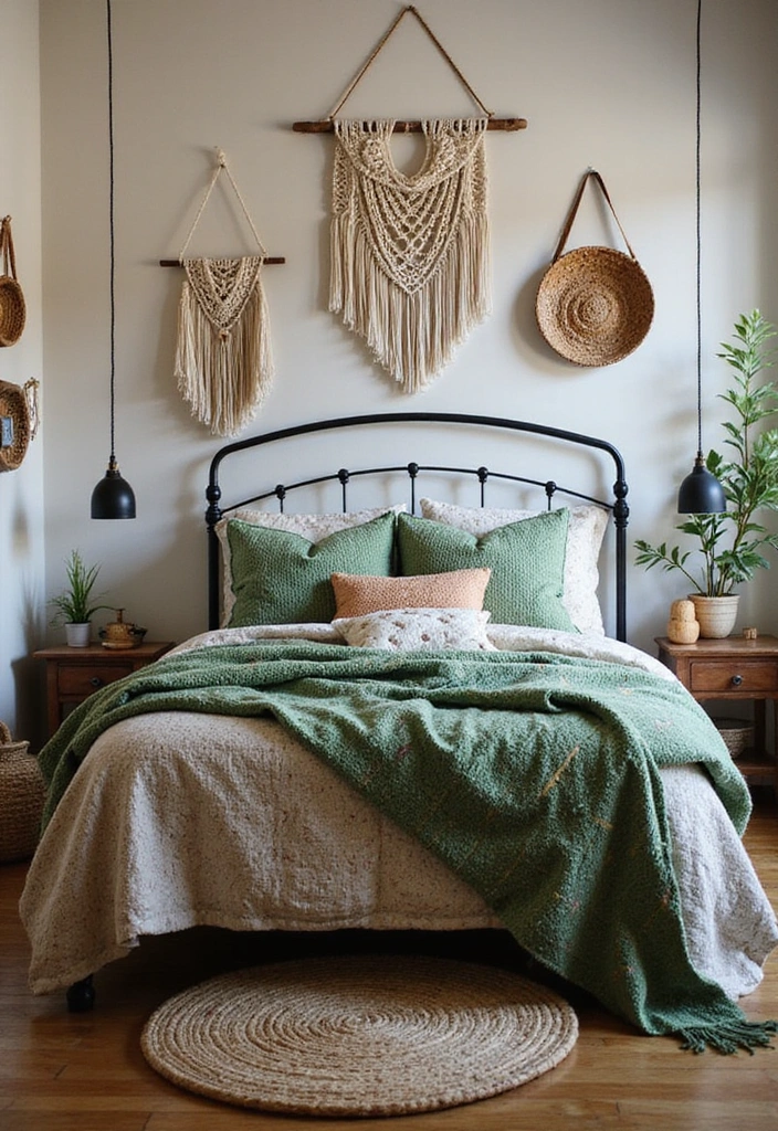 20 Elegant Black and Green Bedroom Designs That Will Make Your Heart Skip a Beat! - 9. Bohemian Bliss