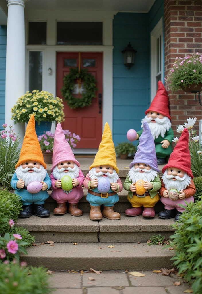 25 Must-Try Easter Front Porch Decor Ideas for a Show-Stopping 2025! - 6. Whimsical Garden Gnomes