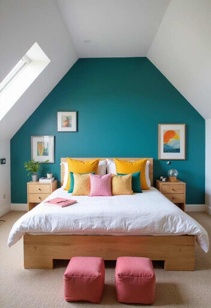 26 DIY Attic Bedroom Ideas That Are Cute and Affordable (You Can’t Miss #17!) - 4. Colorful Accent Wall