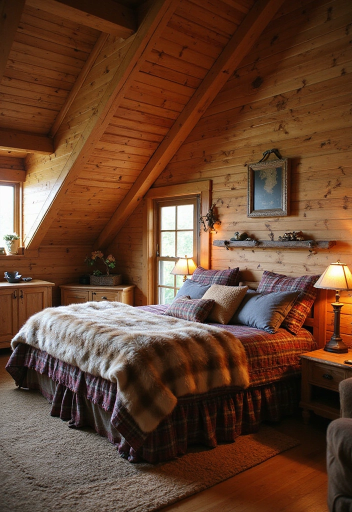 20 Attic Bedroom Designs That Redefine Cozy Living! - 10. Cozy Cabin Retreat