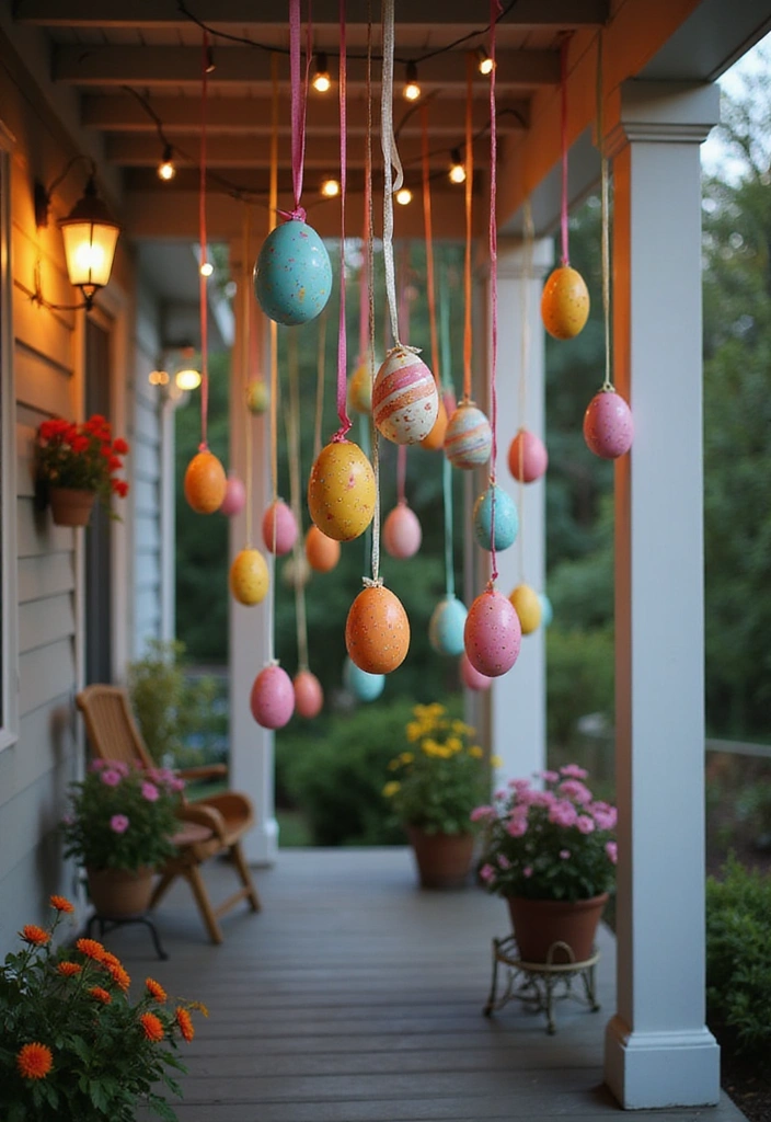 25 Must-Try Easter Front Porch Decor Ideas for a Show-Stopping 2025! - 7. Hanging Egg Decor