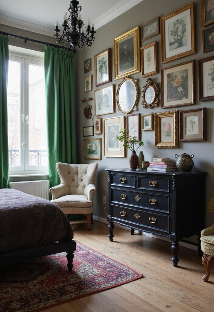 20 Must-See Black and Green Bedroom Ideas for a Chic Look! - 9. Vintage Meets Modern