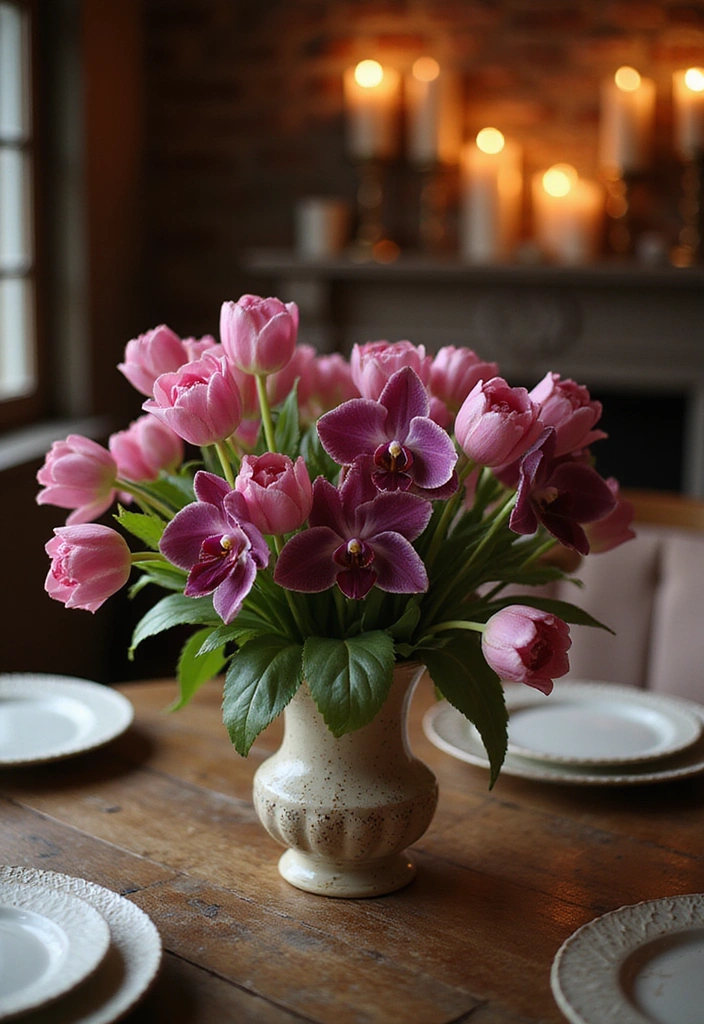 25 Chic Winter Floral Designs That Double as Stunning Centerpieces! - 5. Romantic Pink and Plum