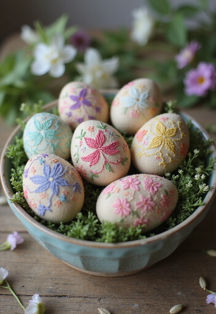 25 Artistic Easter Egg Ideas That'll Make Your Spring Decor Shine! - 23. Embroidered Eggs