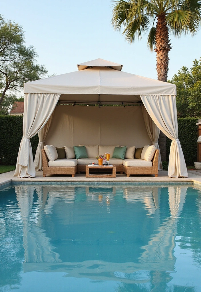 18 Budget-Friendly Pool Decor Ideas That Look Expensive (But Aren't!) - 12. Stylish Canopy Tents